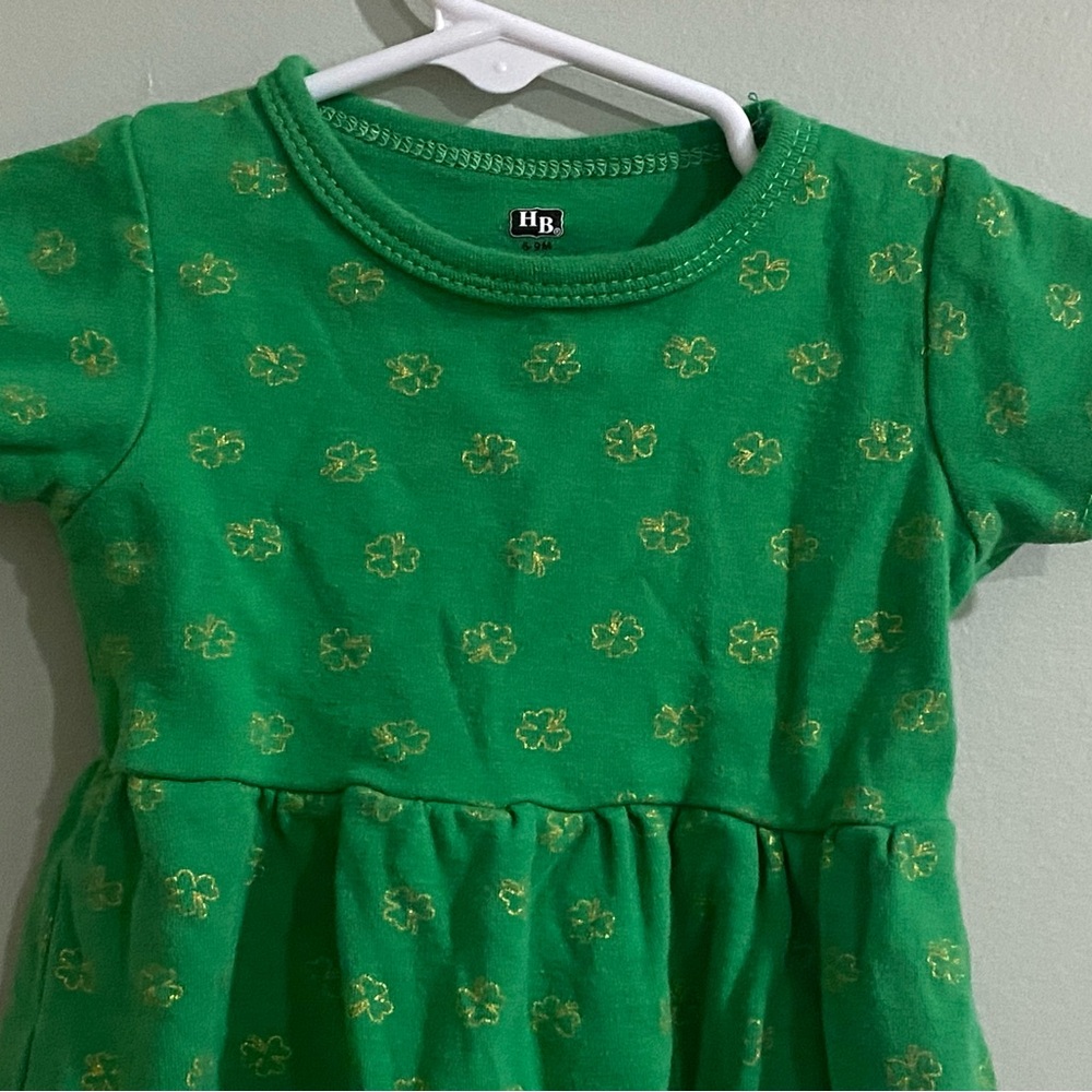 Green Dress with Gold Clover Pattern